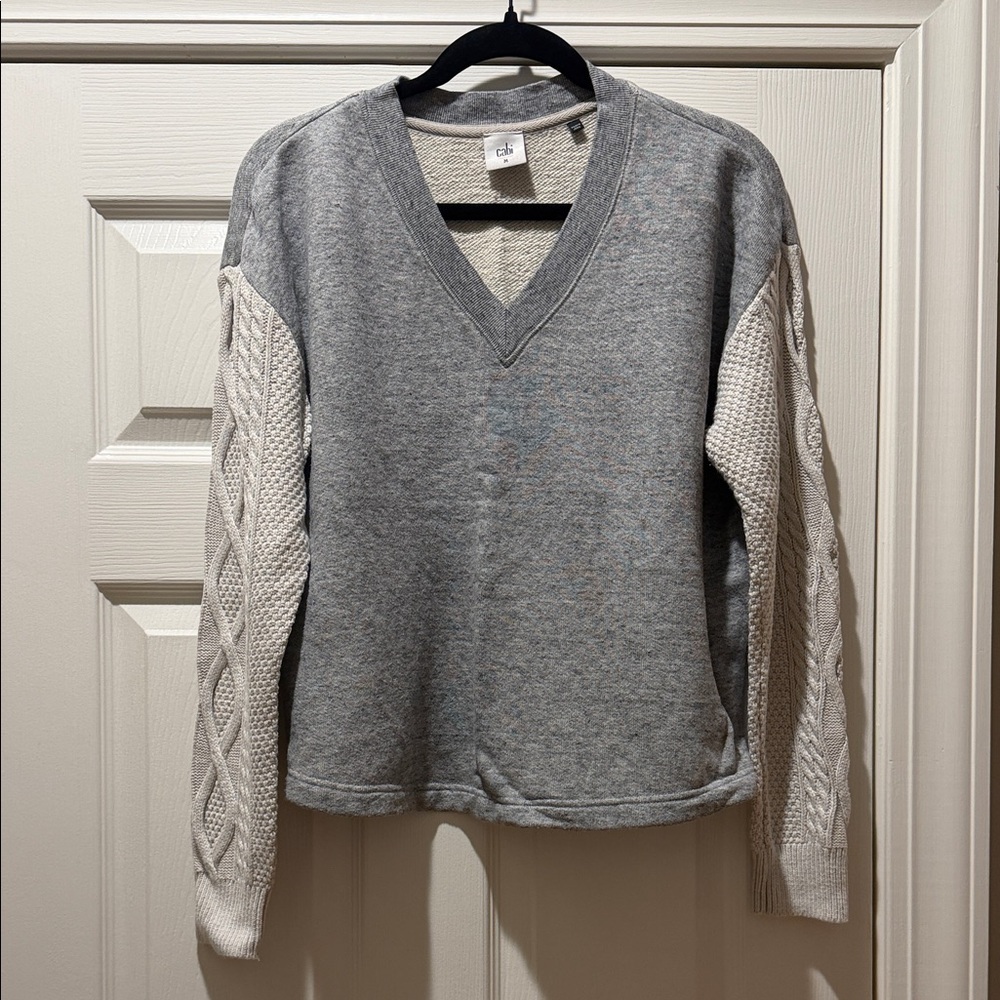 CAbi Cream and Gray Knit Pullover